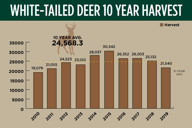 White-tailed deer 10-year harvest